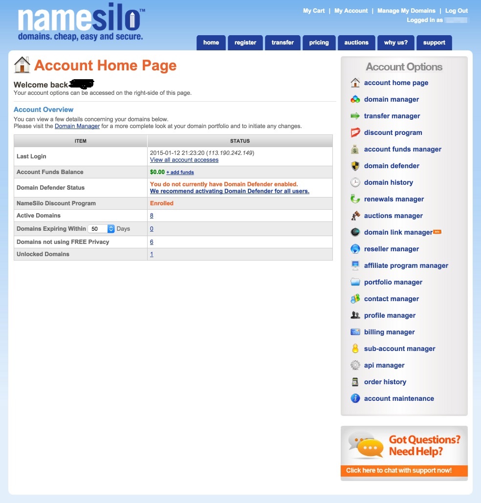 NameSilo Account Management