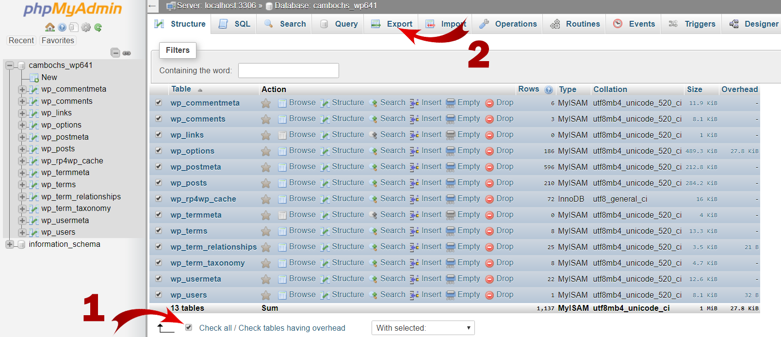 export database phpmyadmin