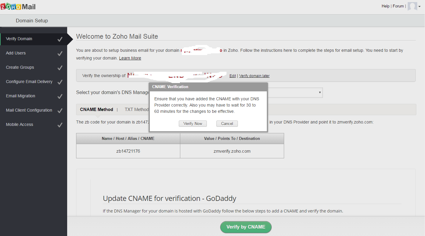 Zoho verify cname 3