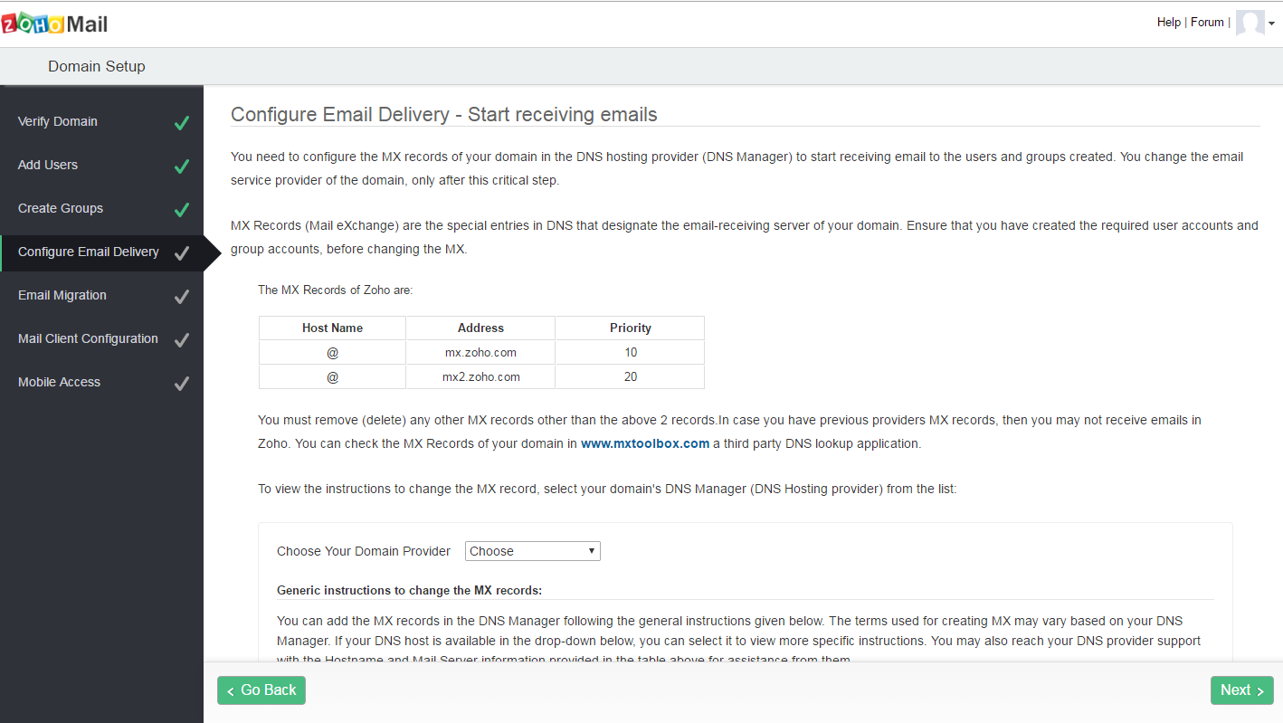 zoho verify dns