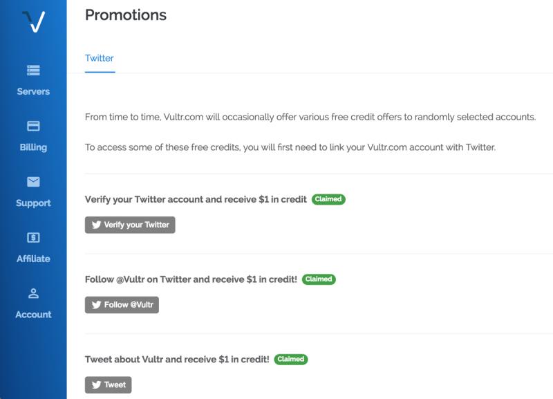 Vultr twitter 3 usd promotion